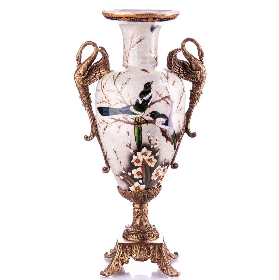 Prunkvase Schwäne und Vögel 43x24x18cm