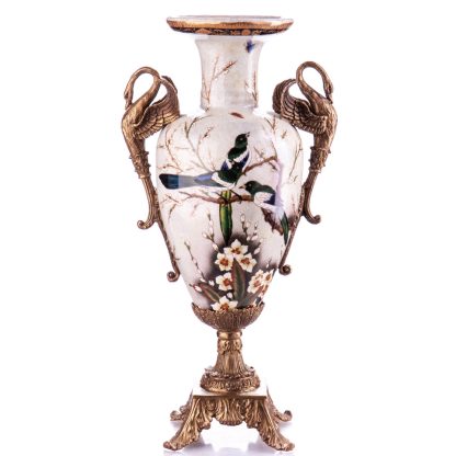 Prunkvase Schwäne und Vögel 43x24x18cm