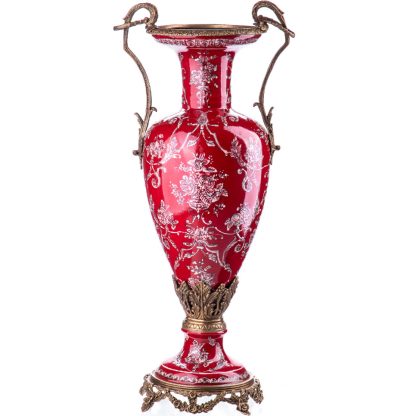 Prunkvase mit Blumen rot 47x21x15cm