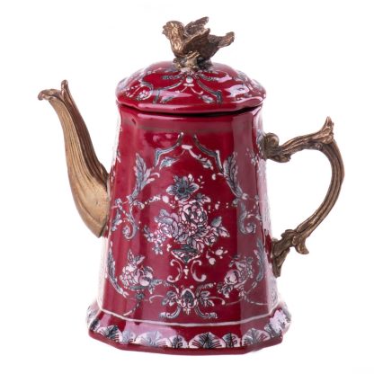 Kleine Kanne mit Vogel rot 14x14x7cm