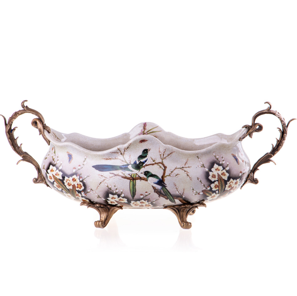 Prunkschale Jardinière Vögel und Blumen 26x58x22cm Prunkschale Jardinière Vögel und Blumen 26x58x22cm