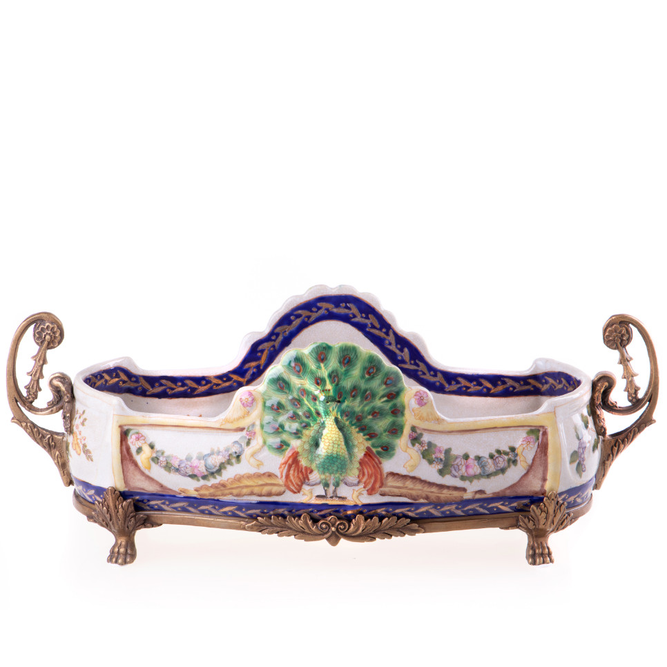 Prunkschale Jardinière mit Pfau (2) 15x42x18cm Prunkschale Jardinière mit Pfau (2) 15x42x18cm