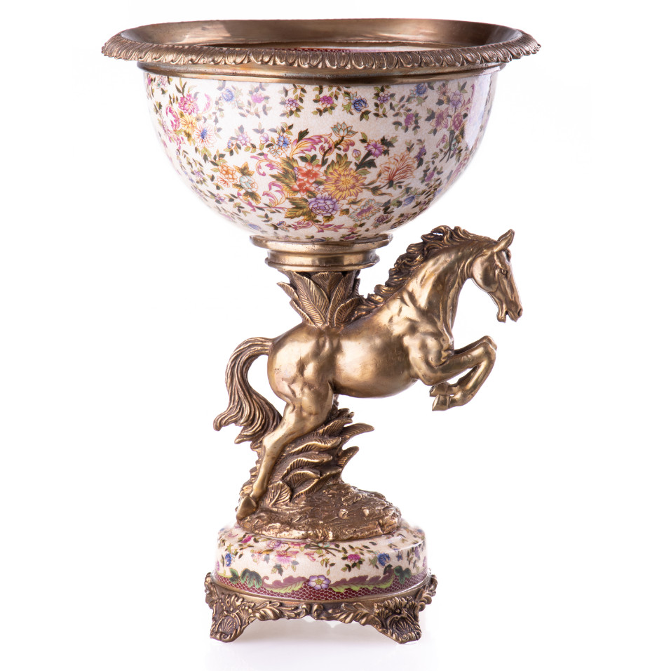 Prunkschale Jardinière mit Pferd 33x25x25cm