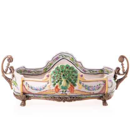 Prunkschale Jardinière mit Pfau 15x42x18cm