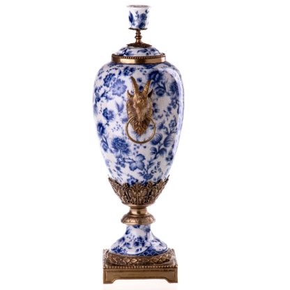 Prunkvase Deckelvase Kerzenständer Ziegenböcke (2) 50x25x18cm2