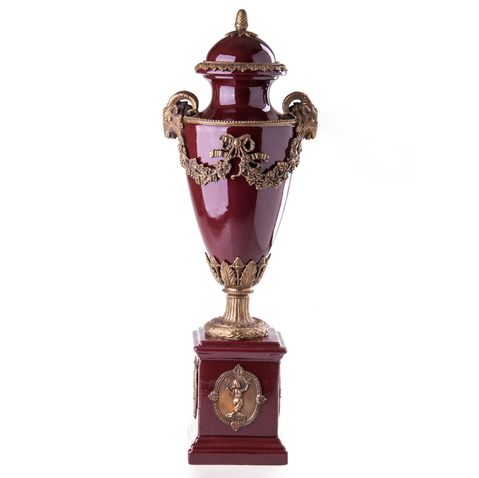 Prunkvase Deckelvase Widderköpfe 63x25x19cm Prunkvase Deckelvase Widderköpfe 63x25x19cm