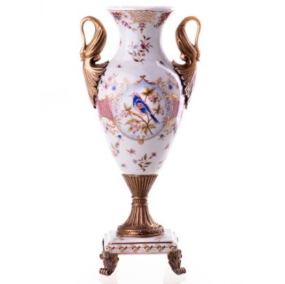 Prunkvase Schwäne und Vögel 38x18x13cm