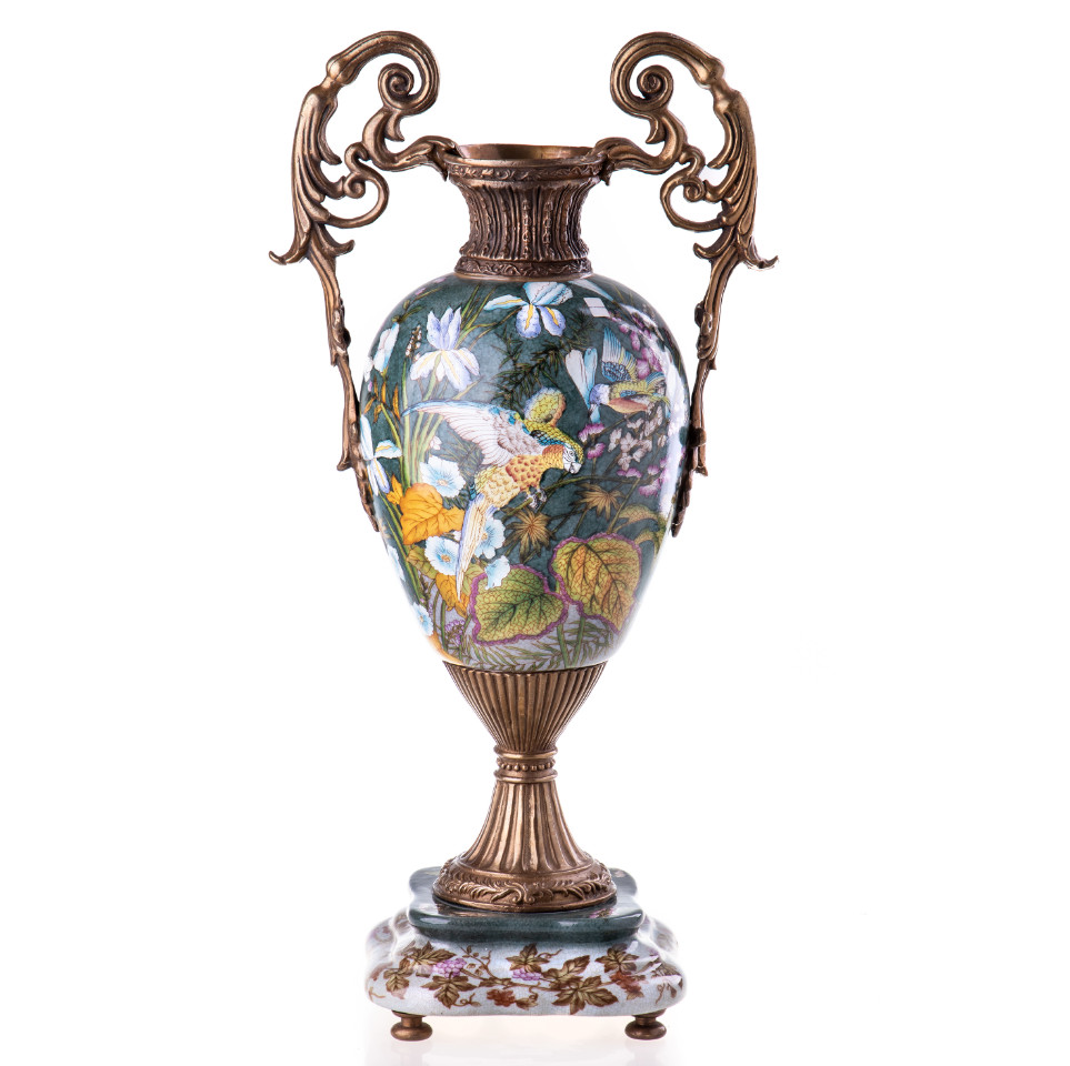 Prunkvase Vögel und Blumen 46x24x18cm