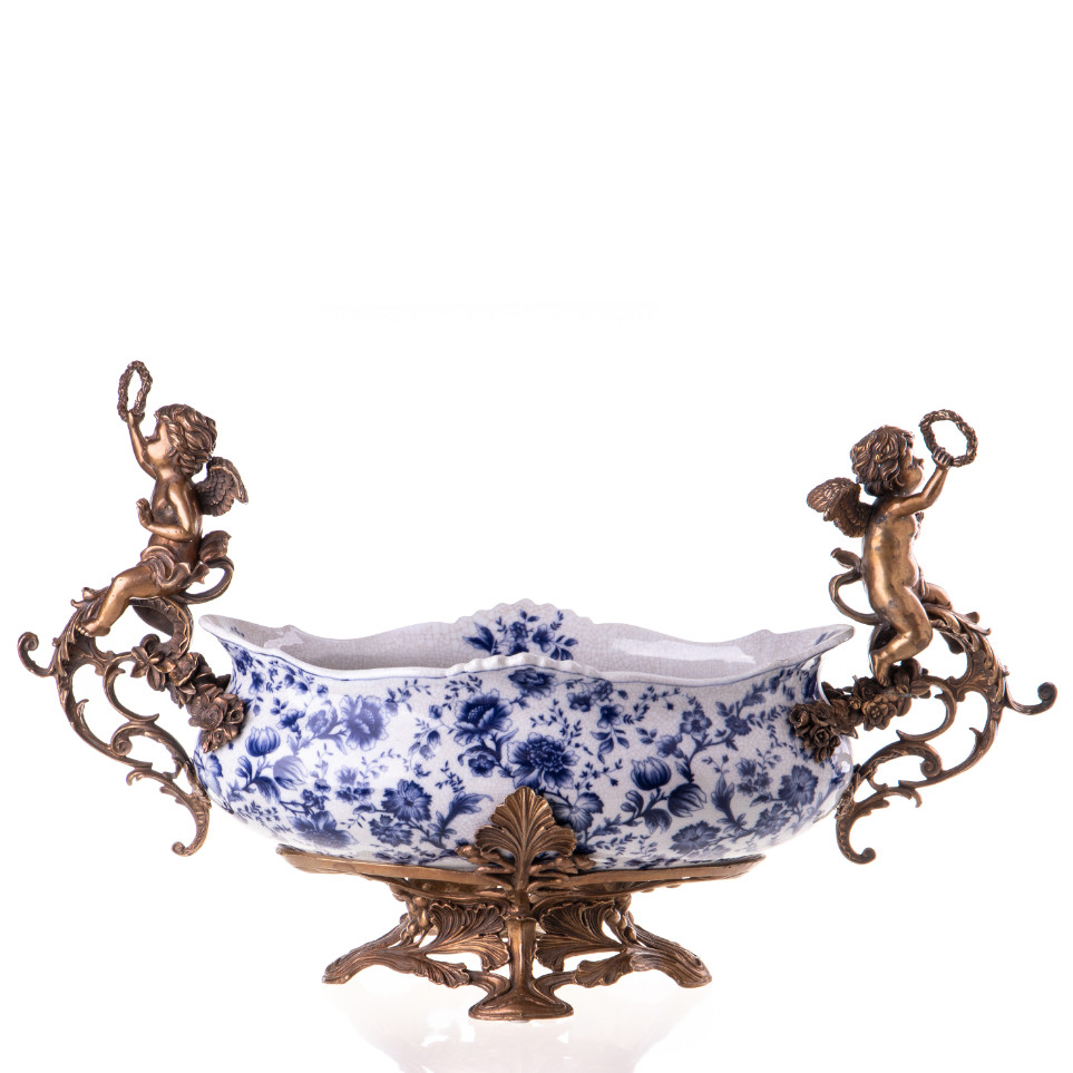 Große Prunkschale Jardinière Engel mit Lorbeerkranz (4) 36x67x24cm