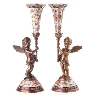 Kerzenständer Engel mit Blumenranken (2) 2er Set 40x17x14cm