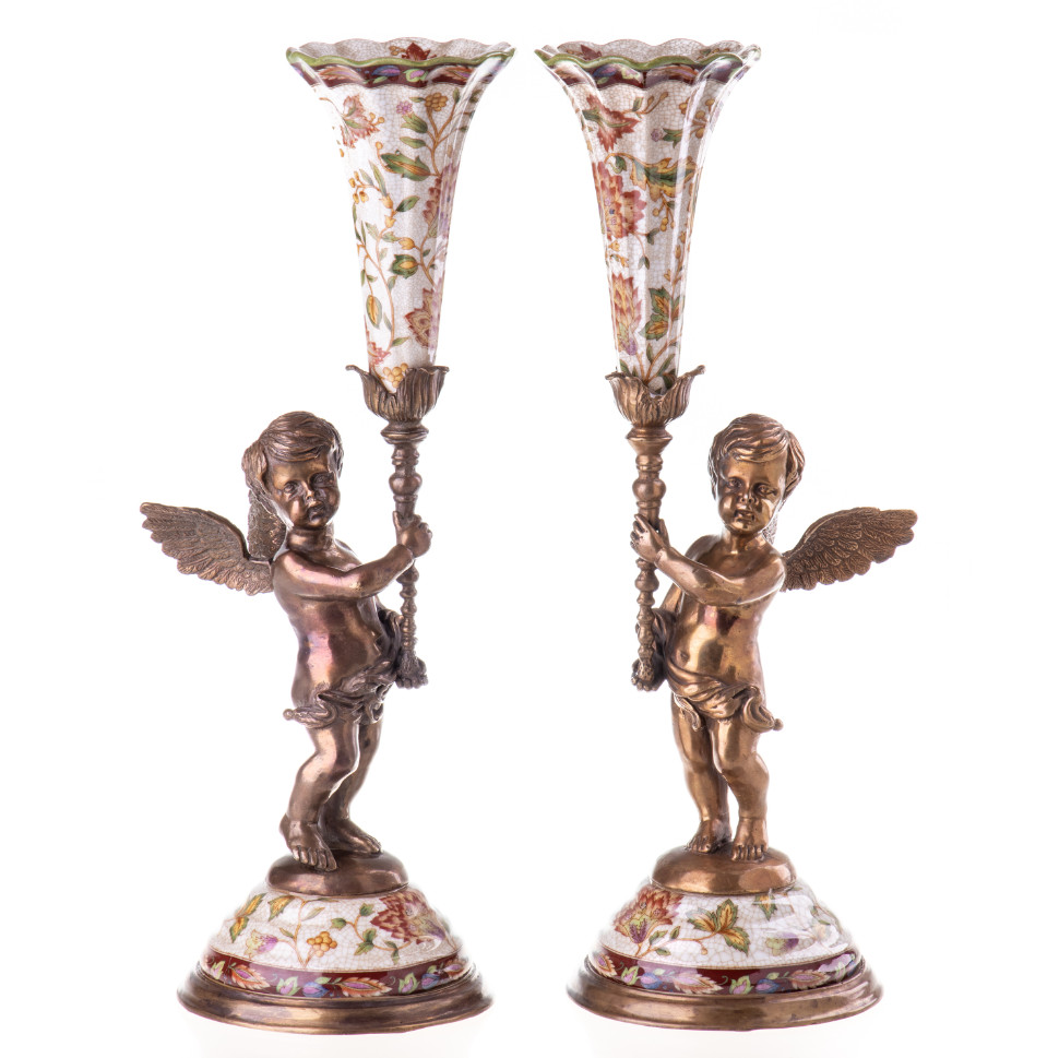 Kerzenständer Engel mit Blumenranken (2) 2er Set 40x17x14cm Kerzenständer Engel mit Blumenranken (2) 2er Set 40x17x14cm