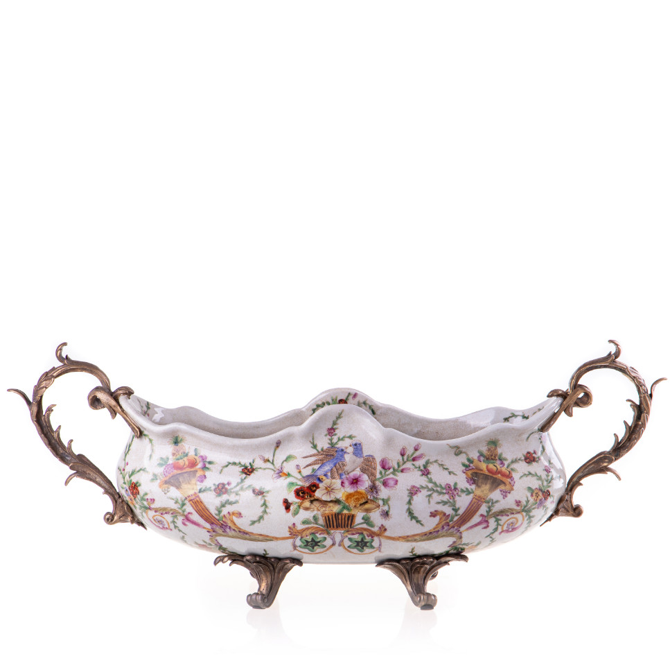 Prunkschale Jardinière Blumen und Vögel (2) 26x58x22cm Prunkschale Jardinière Blumen und Vögel (2) 26x58x22cm