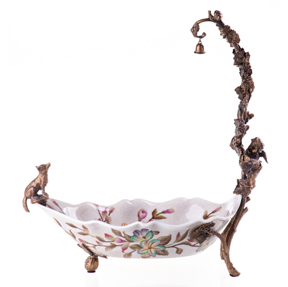 Prunkschale Jardinière Hund und Engel an Weintock 39x36x19cm
