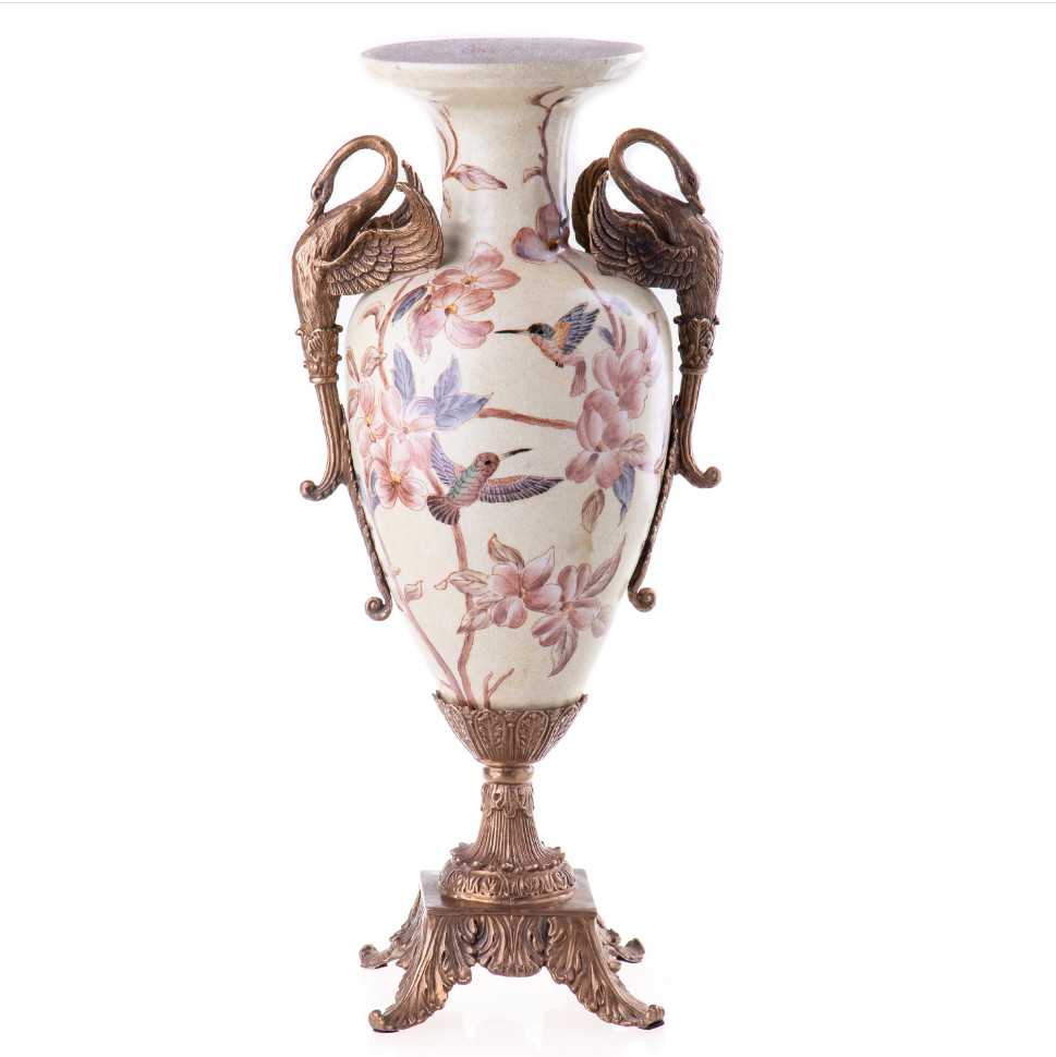 Prunkvase Schwäne und Vögel (2) 43x24x18 cm Prunkvase Schwäne und Vögel (2) 43x24x18 cm