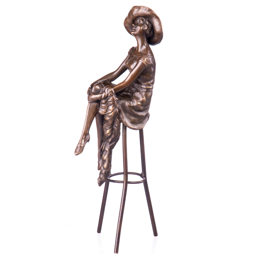 Art Deco Bronze Figur Frau auf Hocker 28x11x8cm