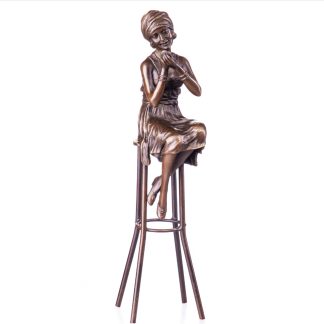 Art Deco Bronze Figur Frau auf Hocker 28x7x7cm