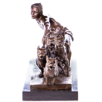 Bronze Figur Art Deco Mann mit Hunden nach Kelety 25x62x17cm2