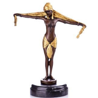 Bronze Figur Art Deco Scarf Dancer Tänzerin mit Schal nach D.H.Chiparus 30x23x12cm