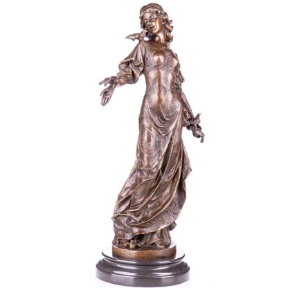 Bronze Figur Frau mit Vögeln 47x16x18cm