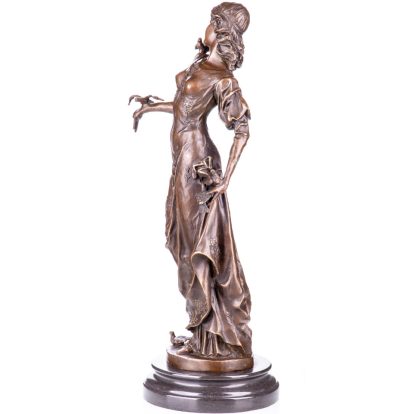 Bronze Figur Frau mit Vögeln 47x16x18cm2