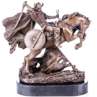 Bronze Figur Helden Wikinger Krieger auf Pferd 28x27x13cm