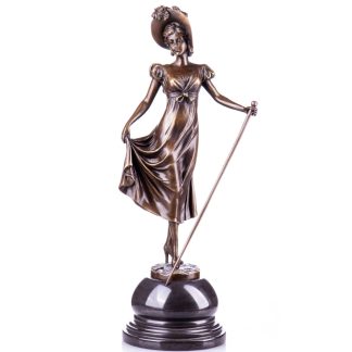 Bronze Figur Jugendstil Dame mit Spazierstock 42x17x13cm