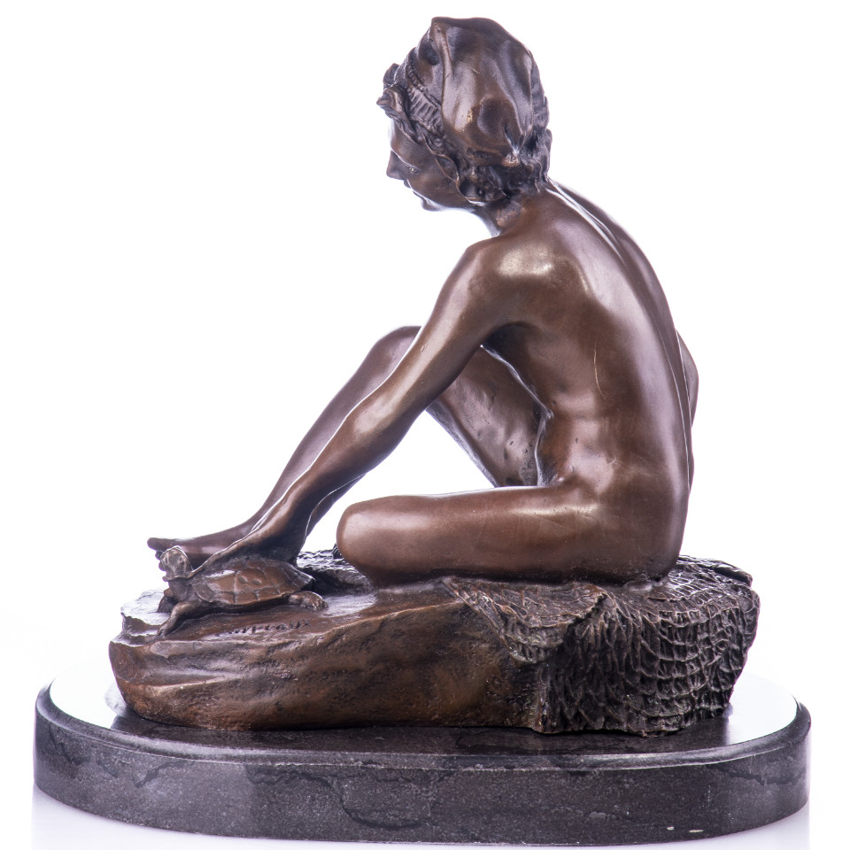 Bronze Figur Junger neapolitanischer Fischerjunge mit Schildkröte nach Francois Rude 28x28x18cm2 Bronze Figur Junger neapolitanischer Fischerjunge mit Schildkröte nach Francois Rude 28x28x18cm2