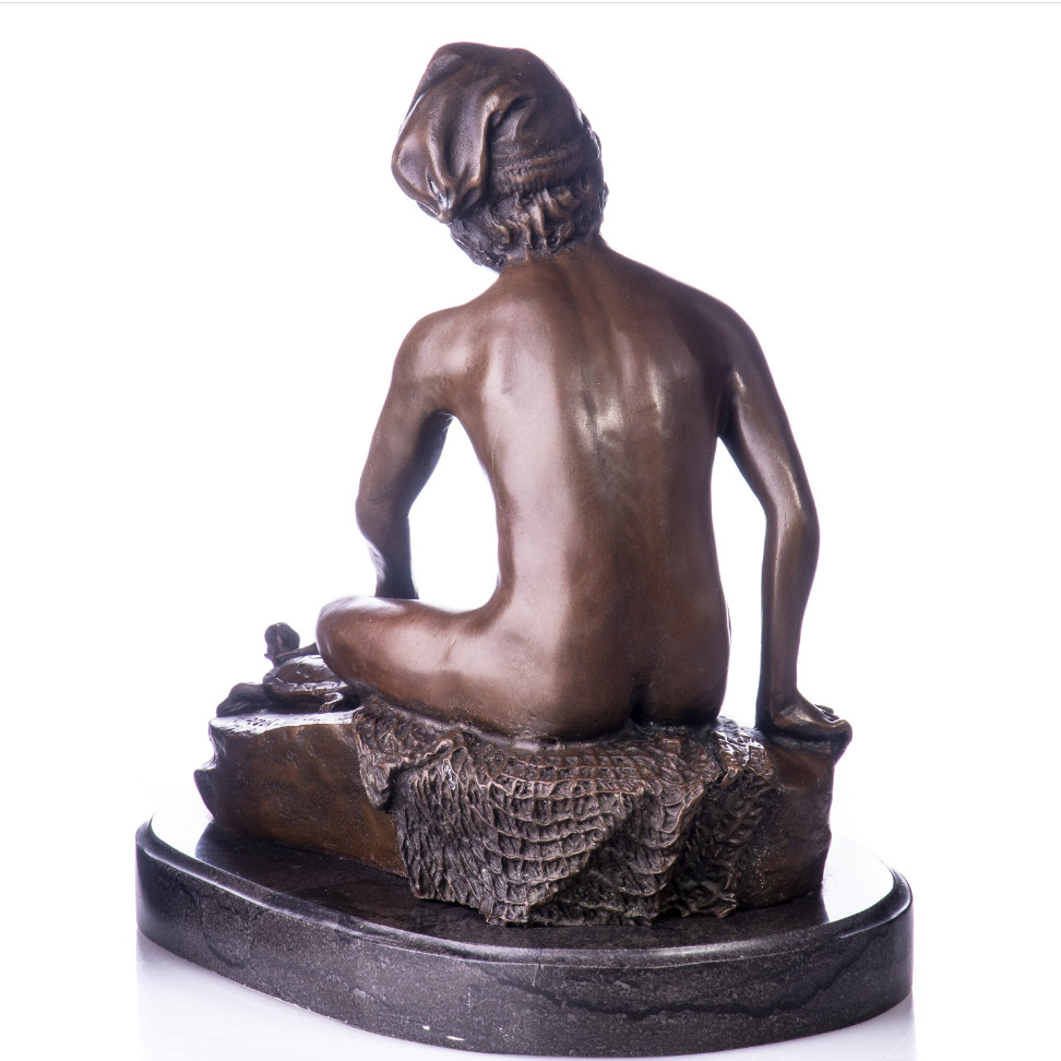 Bronze Figur Junger neapolitanischer Fischerjunge mit Schildkröte nach Francois Rude 28x28x18cm3 Bronze Figur "Junger neapolitanischer Fischerjunge mit Schildkröte" nach Francois Rude 28x28x18cm – Bild 3