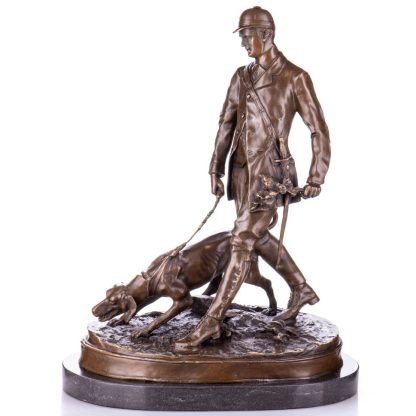 Bronze Figur Mann - Jäger mit Jagdhund 46x35x20cm