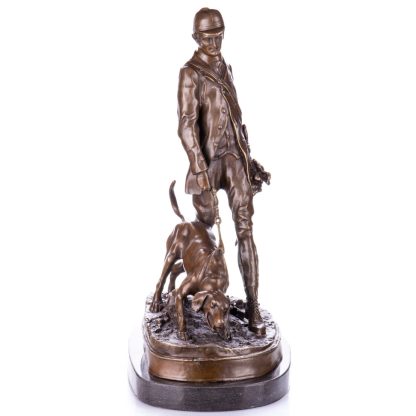 Bronze Figur Mann - Jäger mit Jagdhund 46x35x20cm2