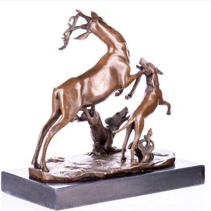 Bronze Figur Tier - "Hirsch mit Jagdhunden" 28x28x14cm – Bild 3