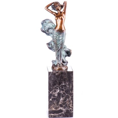 Farbige Bronze Figur Weiblicher Akt mit Tuch 32x13x7cm