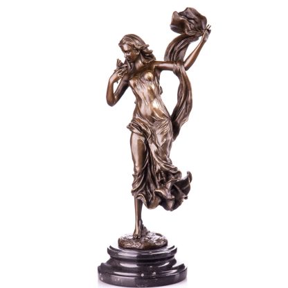 Jugendstil Bronze Figur Frau mit Blume 42x17x15cm