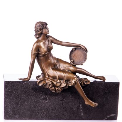Jugendstil Bronze Figur Frau mit Tambourin 26x30x12cm