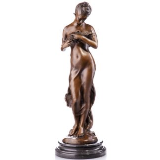 Jugendstil Bronze Figur Mädchen mit Taube 48x16x16cm