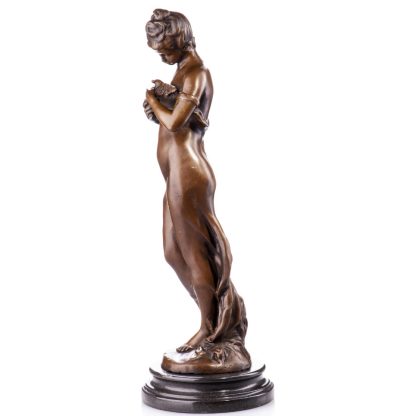 Jugendstil Bronze Figur Mädchen mit Taube 48x16x16cm2
