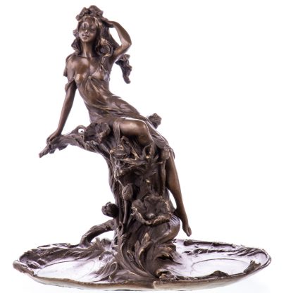 Bronze Figur Frau auf Seerosen 24x24x16cm