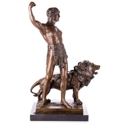 Bronze Figur Helden Römischer Gladiator mit Löwen 75x47x30cm