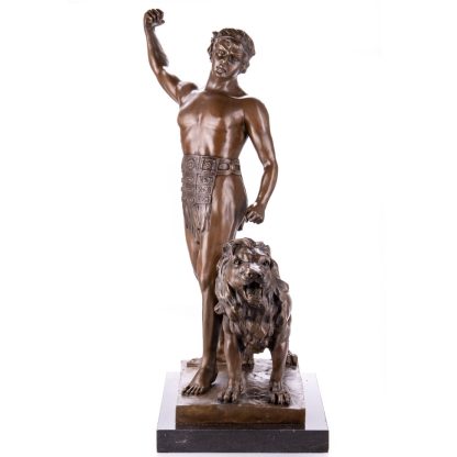 Bronze Figur Helden Römischer Gladiator mit Löwen 75x47x30cm2