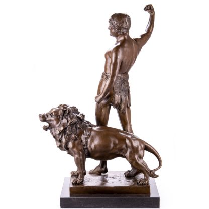 Bronze Figur Helden "Römischer Gladiator mit Löwen" 75x47x30cm – Bild 3