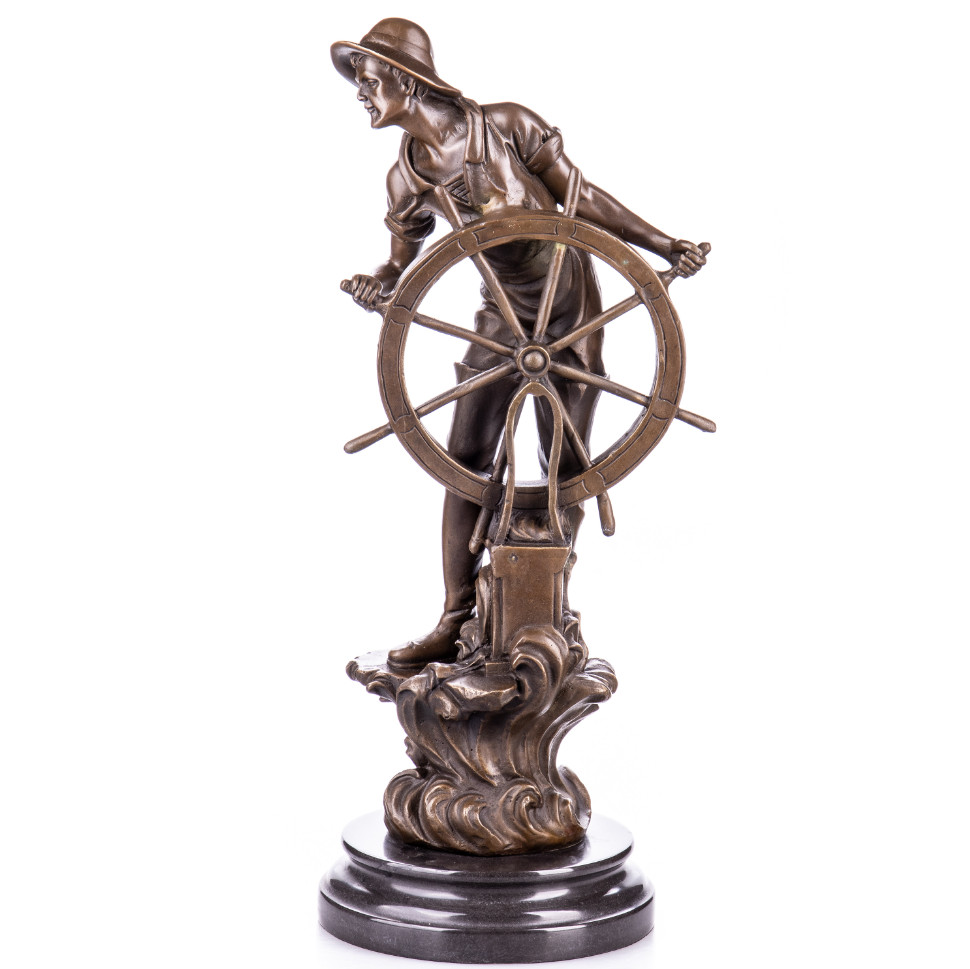 Bronze Figur Mann - Kapitän mit Steuerrad 44x19x17cm
