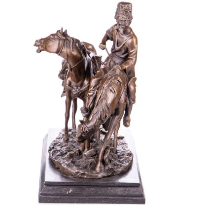 Bronze Figur Militär Kosake mit Pferden Cossack Plunder nach Lanceray 37x41x20cm2
