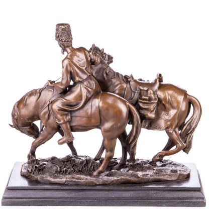 Bronze Figur Militär "Kosake mit Pferden Cossack Plunder" nach Lanceray 37x41x20cm – Bild 3