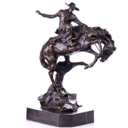 Bronze Figur Western Rodeo Reiter auf Pferd 38x28x17cm