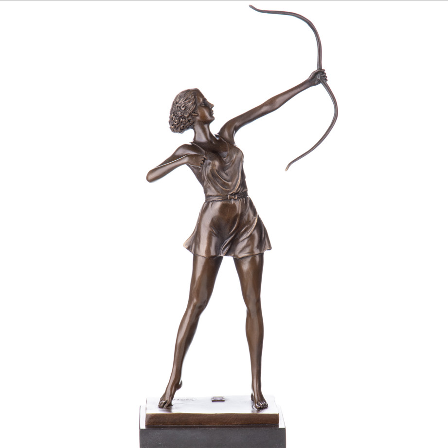Bronze Figur Götter Art Deco Diana mit Bogen 62x21x9cm
