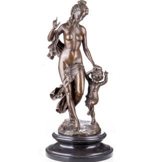 Erotische Bronzefigur Nackte Frau mit Kind 45x24x24cm