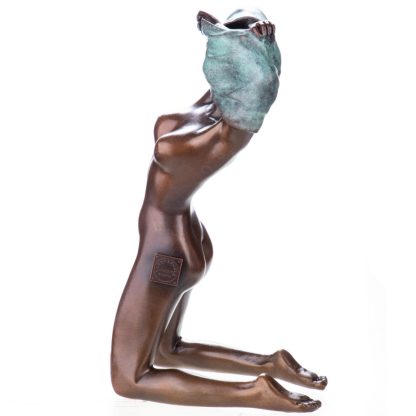 Erotische Bronzefigur Weiblicher Akt mit Grüner Patina 17x10x7cm2