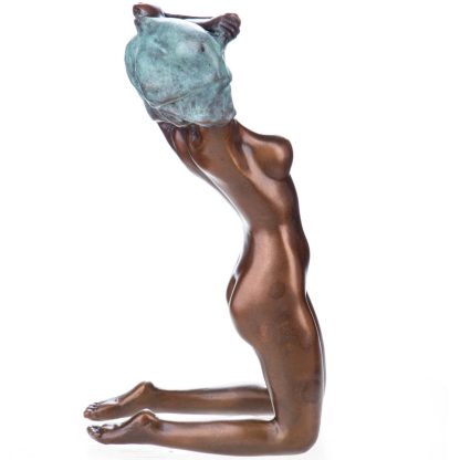 Erotische Bronzefigur Weiblicher Akt mit Grüner Patina 17x10x7cm – Bild 3