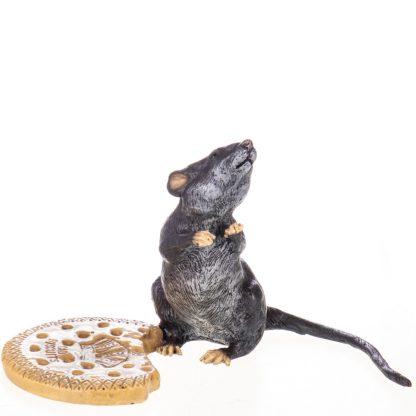 Farbige Bronzefigur Maus mit Keks Wiener Art 13x19x9cm