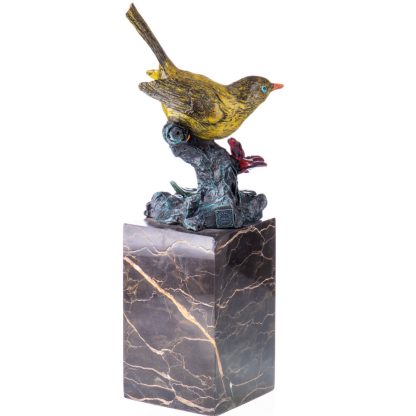 Farbige Bronzefigur Vogel auf Ast 28x10x9cm